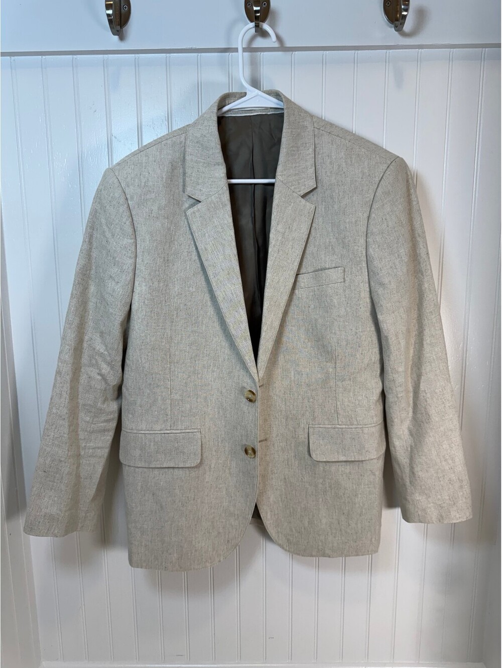 Abercrombie & Fitch Beige Linen Blend Suit Jacket Size 40S Two Button Blazer